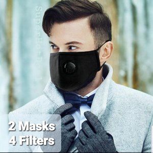 2 Face Masks w/Breather Valve + 4 Filters